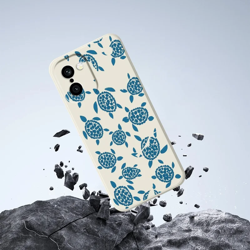 Für OnePlus 15R 5G / Ace 6T 5G Hülle, blauer Schildkröten-Musterdruck, gerader Rand, TPU-Handy-Rückseite – Beige