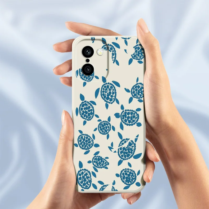 Für OnePlus 15R 5G / Ace 6T 5G Hülle, blauer Schildkröten-Musterdruck, gerader Rand, TPU-Handy-Rückseite – Beige