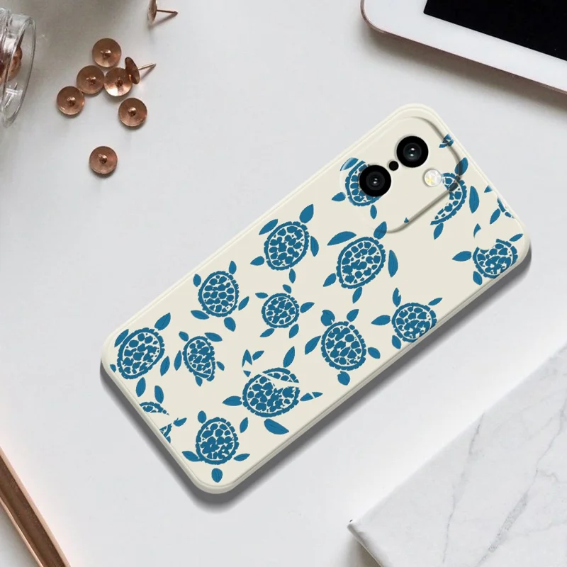 Für OnePlus 15R 5G / Ace 6T 5G Hülle, blauer Schildkröten-Musterdruck, gerader Rand, TPU-Handy-Rückseite – Beige