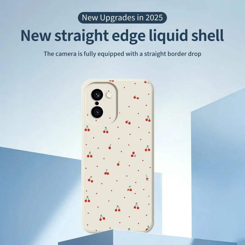 Für OnePlus 15R 5G / Ace 6T 5G Hülle Rot-Kirsch-Muster Druck Gerades Rand TPU Handy-Rückseite – Beige