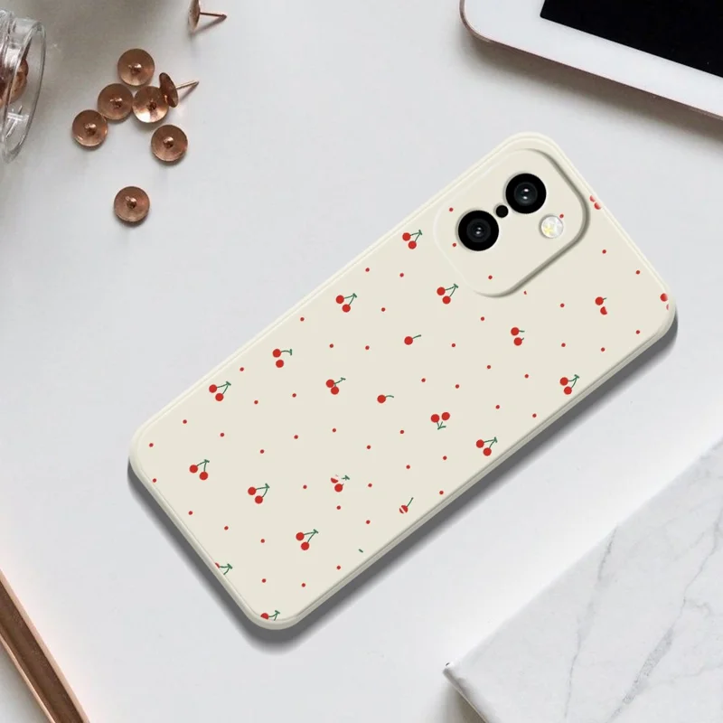 Für OnePlus 15R 5G / Ace 6T 5G Hülle Rot-Kirsch-Muster Druck Gerades Rand TPU Handy-Rückseite – Beige