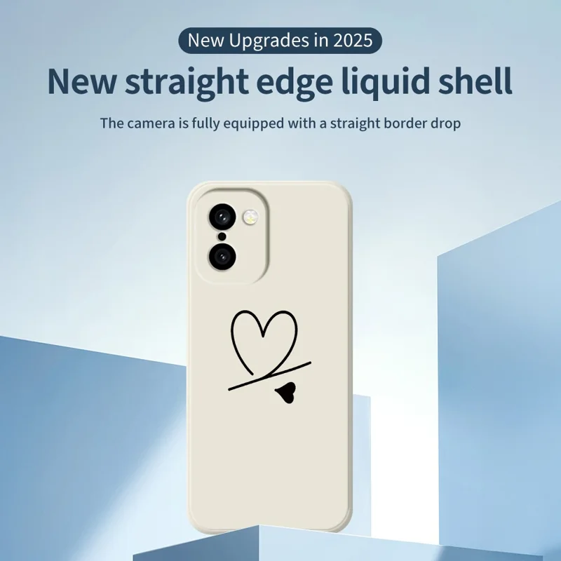 For OnePlus 15R 5G  /  Ace 6T 5G Case Black Love Pattern Printing Straight Edge TPU Phone Back Cover - Beige