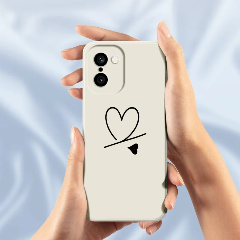 For OnePlus 15R 5G  /  Ace 6T 5G Case Black Love Pattern Printing Straight Edge TPU Phone Back Cover - Beige