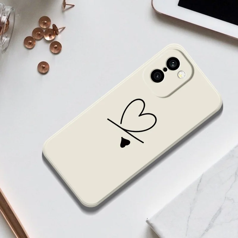For OnePlus 15R 5G  /  Ace 6T 5G Case Black Love Pattern Printing Straight Edge TPU Phone Back Cover - Beige