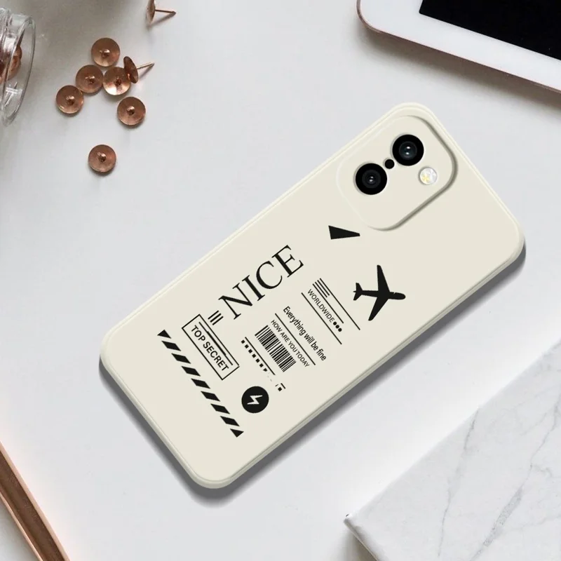 Für OnePlus 15R 5G / Ace 6T 5G Hülle Boarding-Ticket-Muster Druck gerader Rand TPU Handy-Rückseite - Beige