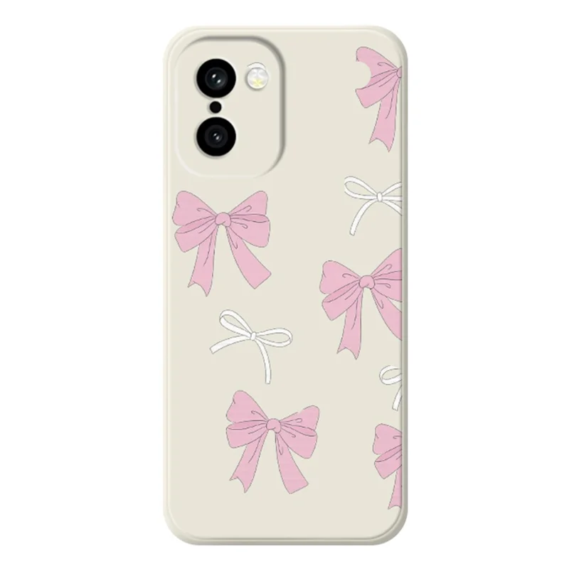 Für OnePlus 15R 5G / Ace 6T 5G Hülle, Rosa Schleifenmuster, Druck, gerader Rand, TPU-Handyhülle, Rückseite – Beige