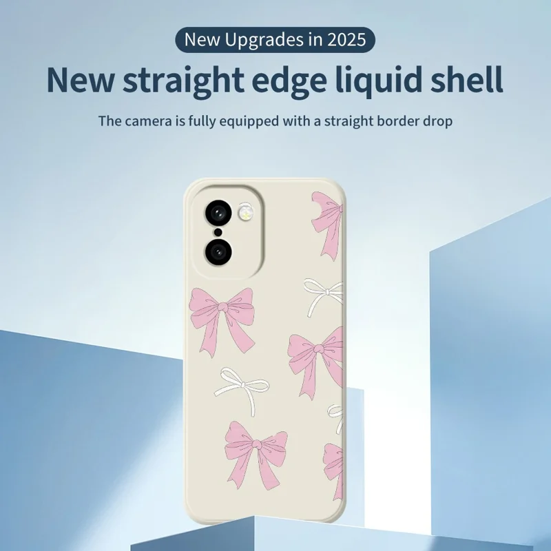 Für OnePlus 15R 5G / Ace 6T 5G Hülle, Rosa Schleifenmuster, Druck, gerader Rand, TPU-Handyhülle, Rückseite – Beige