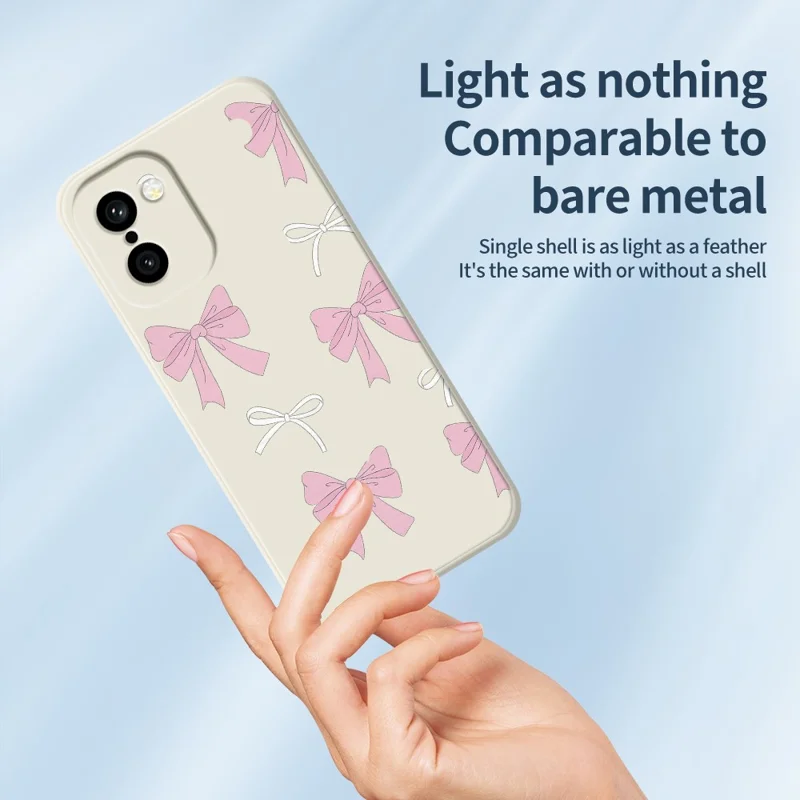 Für OnePlus 15R 5G / Ace 6T 5G Hülle, Rosa Schleifenmuster, Druck, gerader Rand, TPU-Handyhülle, Rückseite – Beige