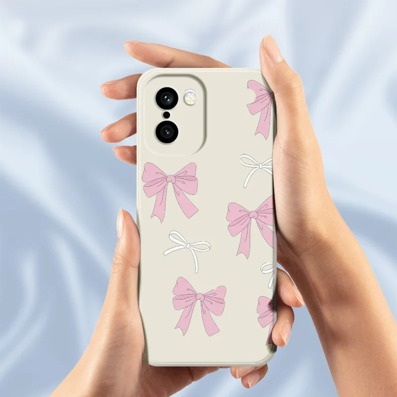 Für OnePlus 15R 5G / Ace 6T 5G Hülle, Rosa Schleifenmuster, Druck, gerader Rand, TPU-Handyhülle, Rückseite – Beige