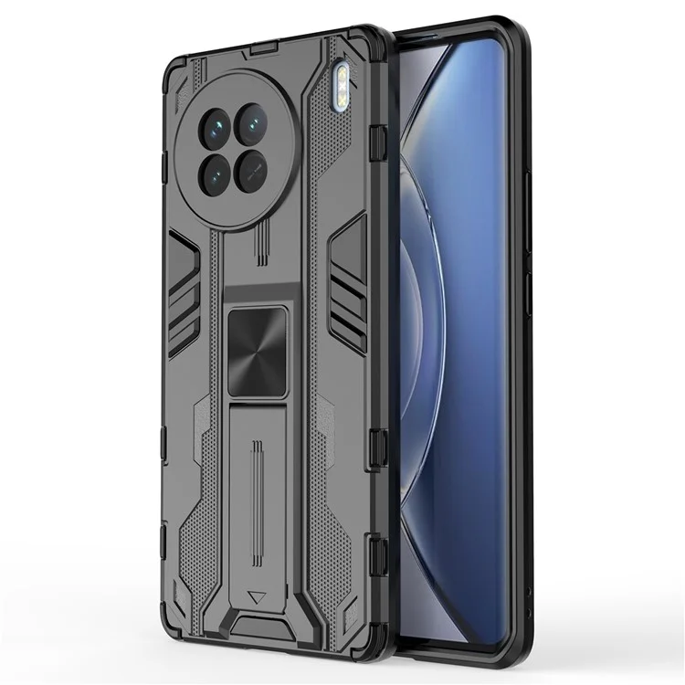 Für vivo X90 5G Hard PC Soft TPU Dual Layer Anti-Drop Handyhülle Kamerasschutz Ständer Cover - Schwarz