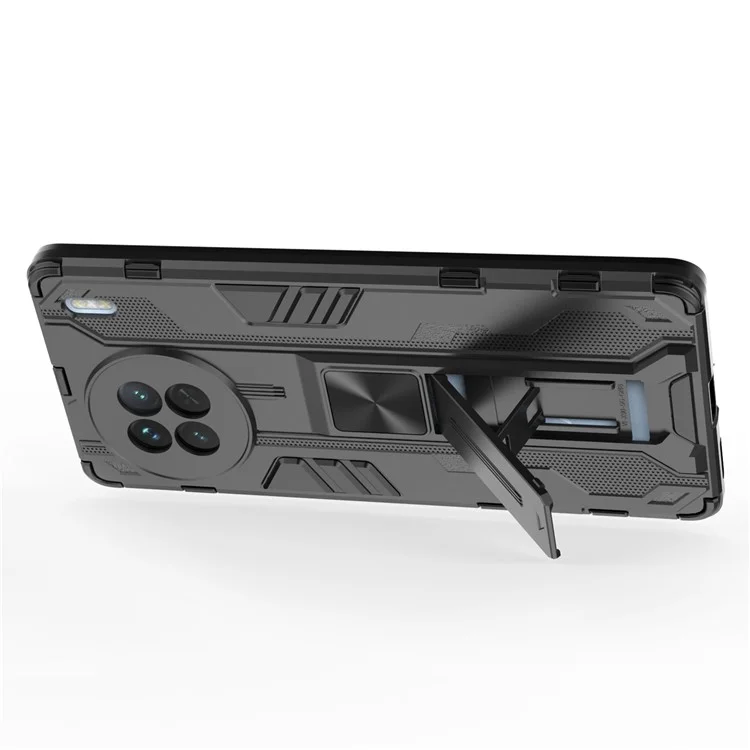 Für vivo X90 5G Hard PC Soft TPU Dual Layer Anti-Drop Handyhülle Kamerasschutz Ständer Cover - Schwarz