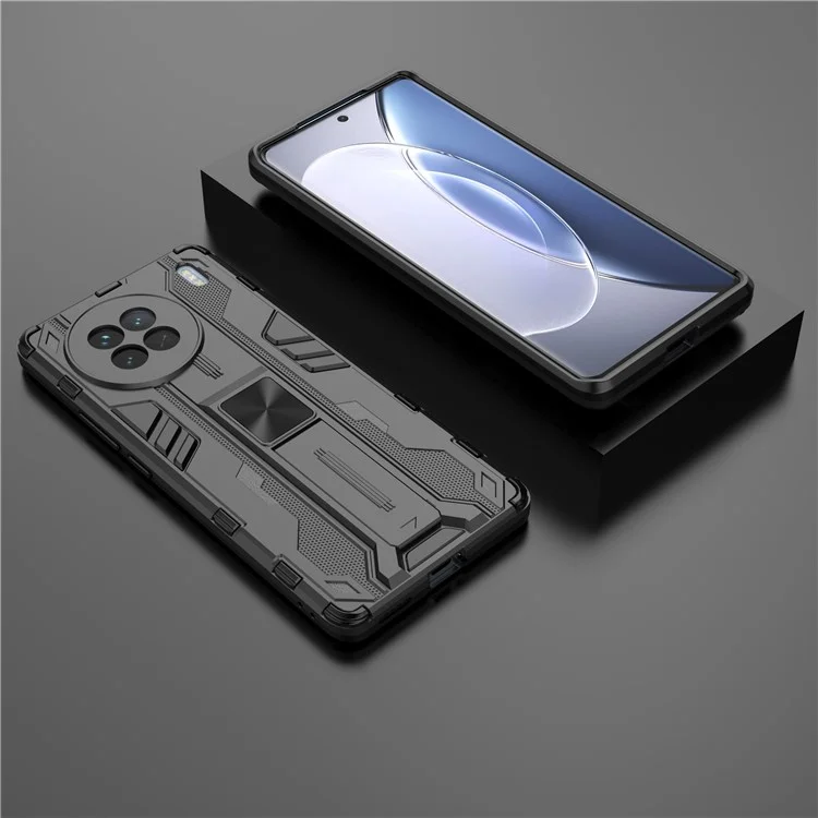 Für vivo X90 5G Hard PC Soft TPU Dual Layer Anti-Drop Handyhülle Kamerasschutz Ständer Cover - Schwarz