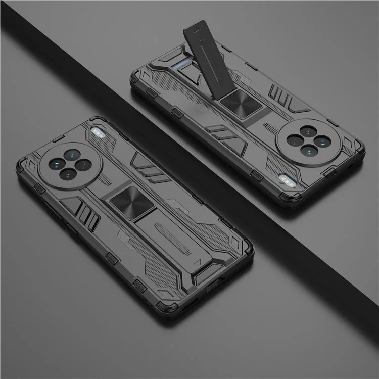 Für vivo X90 5G Hard PC Soft TPU Dual Layer Anti-Drop Handyhülle Kamerasschutz Ständer Cover - Schwarz