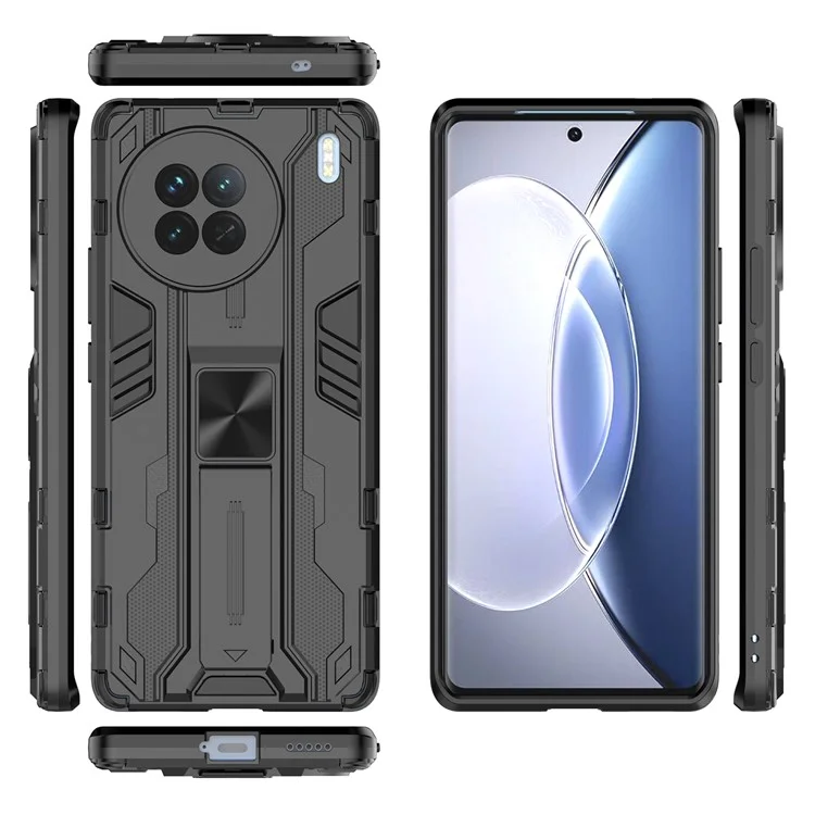 Für vivo X90 5G Hard PC Soft TPU Dual Layer Anti-Drop Handyhülle Kamerasschutz Ständer Cover - Schwarz