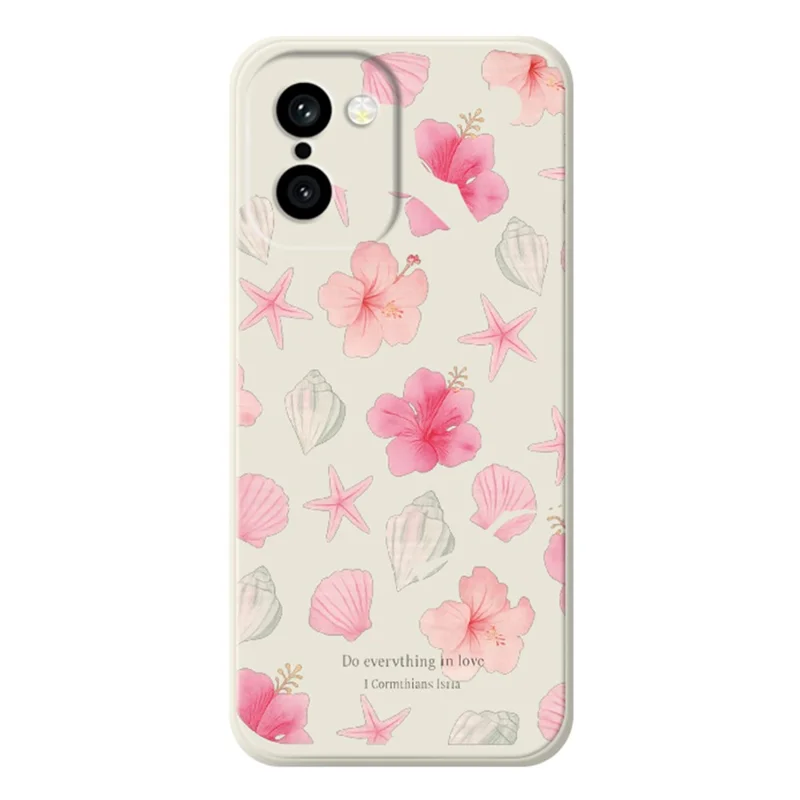 Für OnePlus 15R 5G / Ace 6T 5G Hülle mit Pfirsichblüten-Muster, gerader Rand, TPU-Handyhülle in Beige