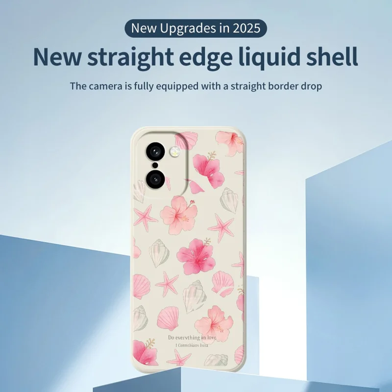 Für OnePlus 15R 5G / Ace 6T 5G Hülle mit Pfirsichblüten-Muster, gerader Rand, TPU-Handyhülle in Beige
