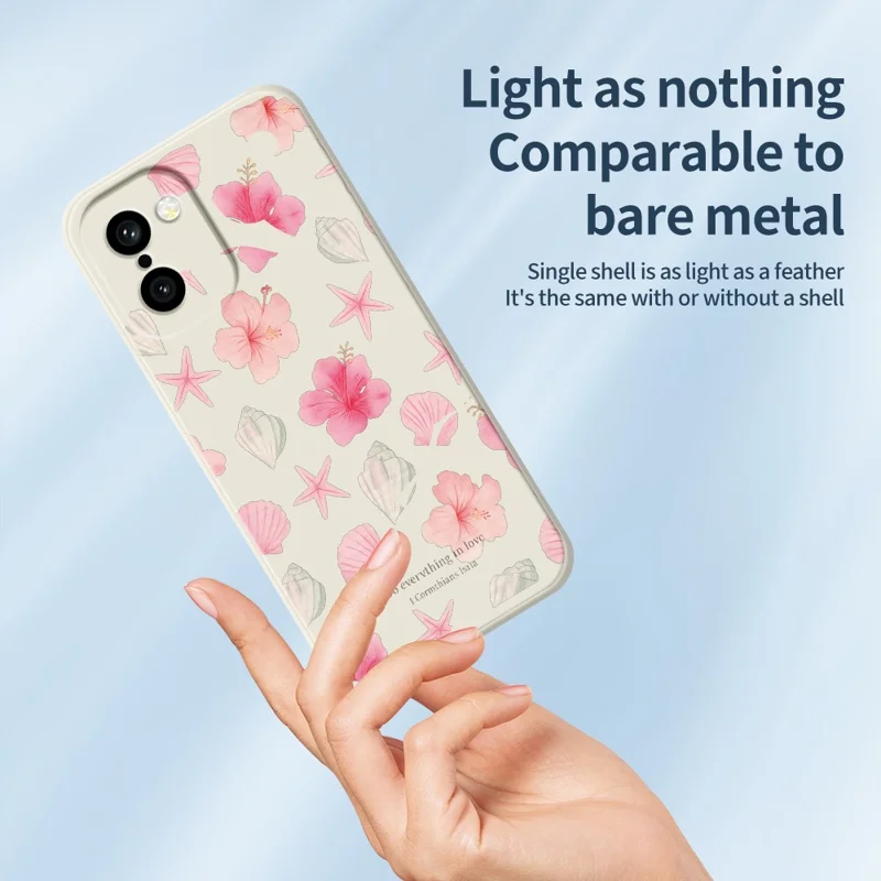 Für OnePlus 15R 5G / Ace 6T 5G Hülle mit Pfirsichblüten-Muster, gerader Rand, TPU-Handyhülle in Beige