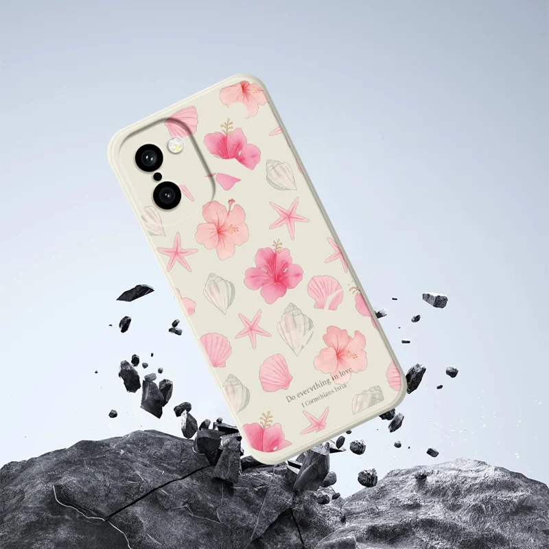 Für OnePlus 15R 5G / Ace 6T 5G Hülle mit Pfirsichblüten-Muster, gerader Rand, TPU-Handyhülle in Beige