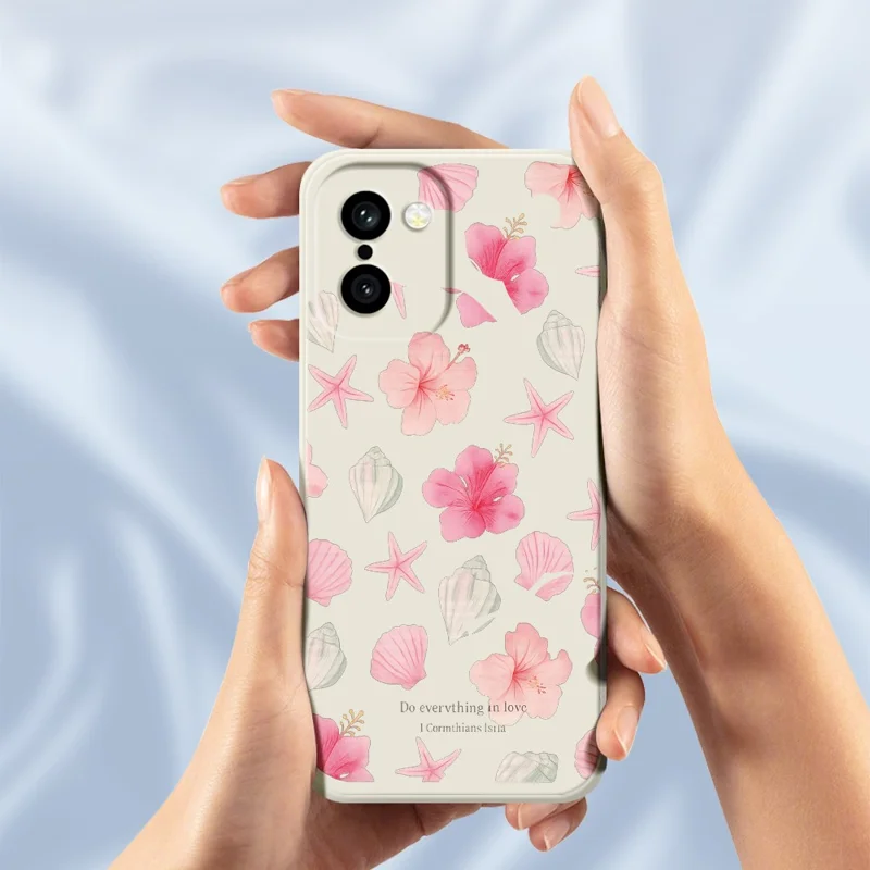 Für OnePlus 15R 5G / Ace 6T 5G Hülle mit Pfirsichblüten-Muster, gerader Rand, TPU-Handyhülle in Beige