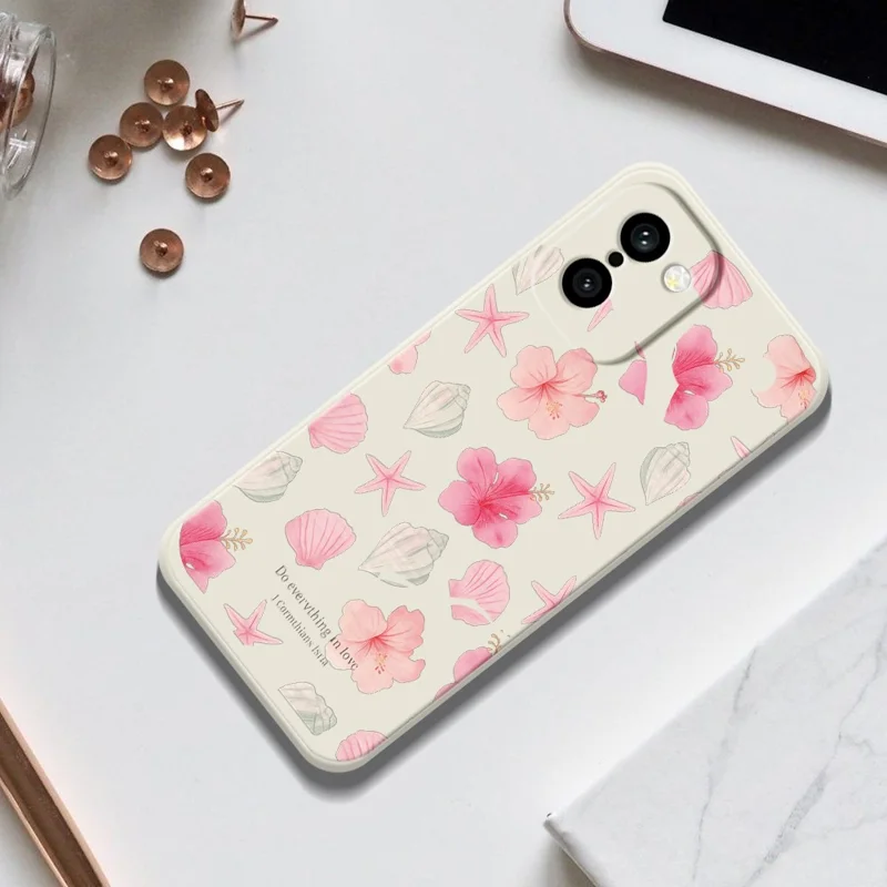 Für OnePlus 15R 5G / Ace 6T 5G Hülle mit Pfirsichblüten-Muster, gerader Rand, TPU-Handyhülle in Beige
