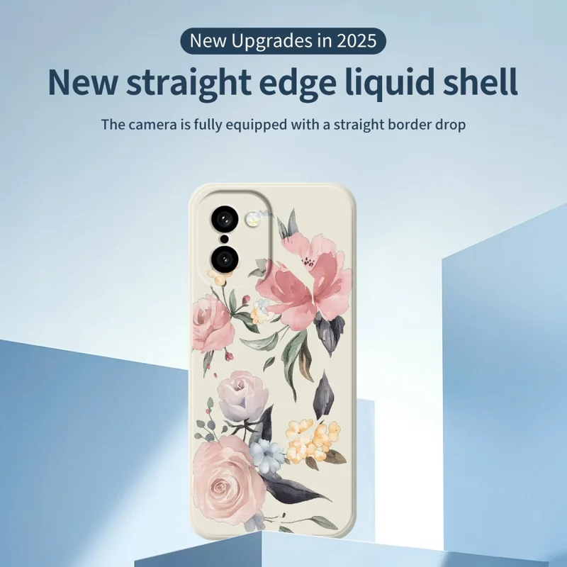 For OnePlus 15R 5G  /  Ace 6T 5G Case Big Flowers Pattern Printing Straight Edge TPU Phone Back Cover - Beige