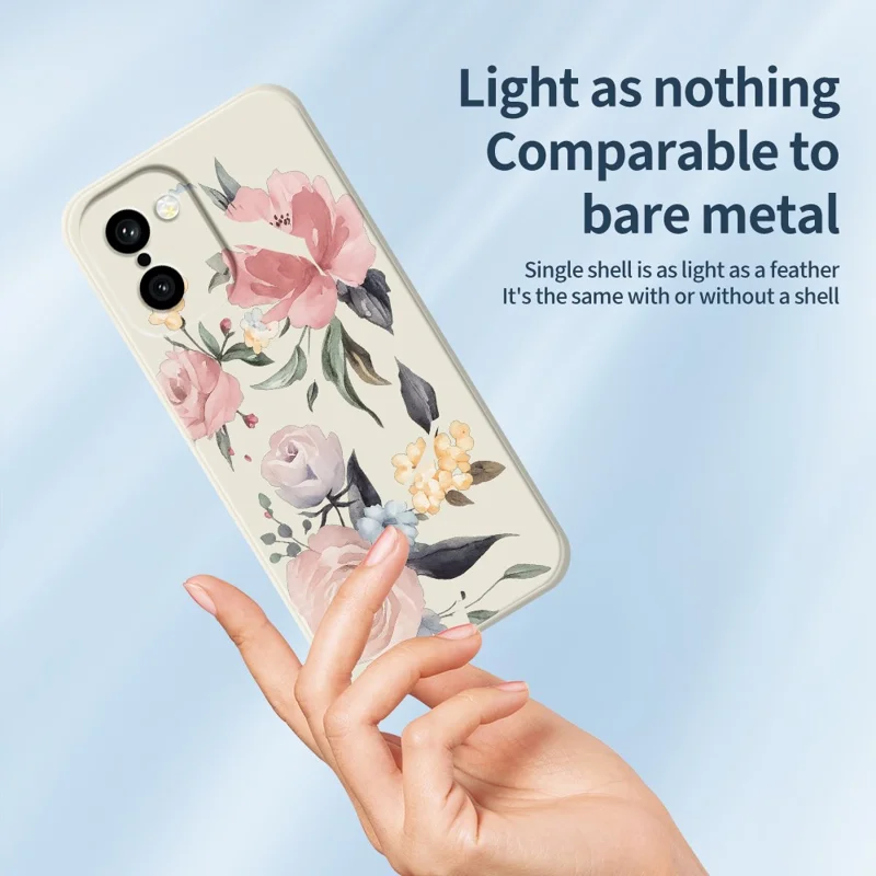 For OnePlus 15R 5G  /  Ace 6T 5G Case Big Flowers Pattern Printing Straight Edge TPU Phone Back Cover - Beige