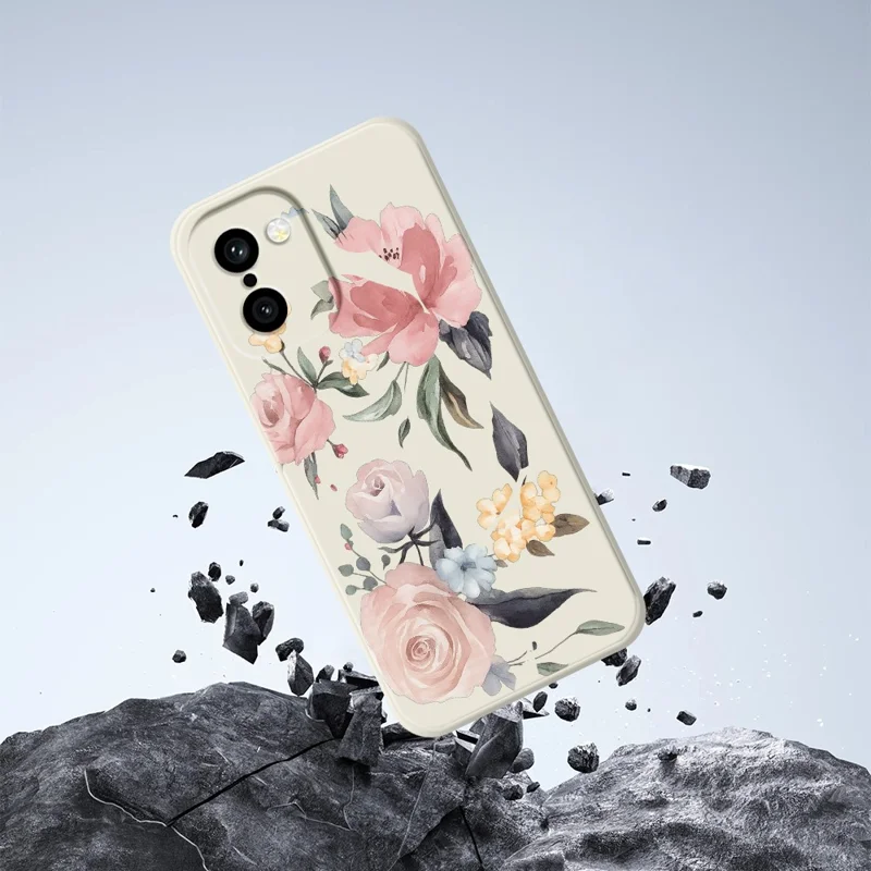 For OnePlus 15R 5G  /  Ace 6T 5G Case Big Flowers Pattern Printing Straight Edge TPU Phone Back Cover - Beige