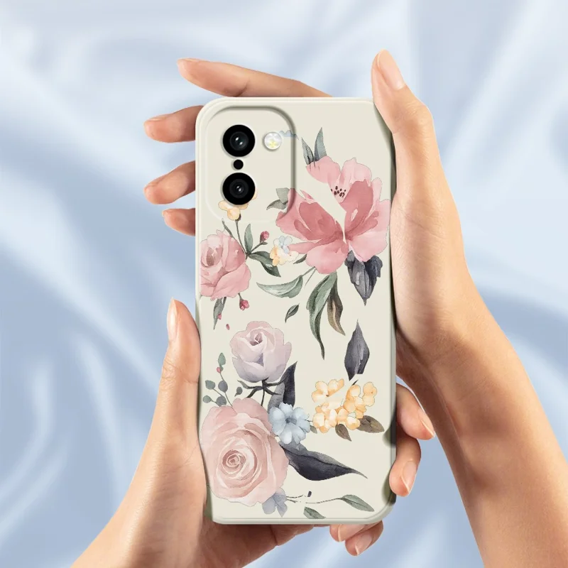 For OnePlus 15R 5G  /  Ace 6T 5G Case Big Flowers Pattern Printing Straight Edge TPU Phone Back Cover - Beige