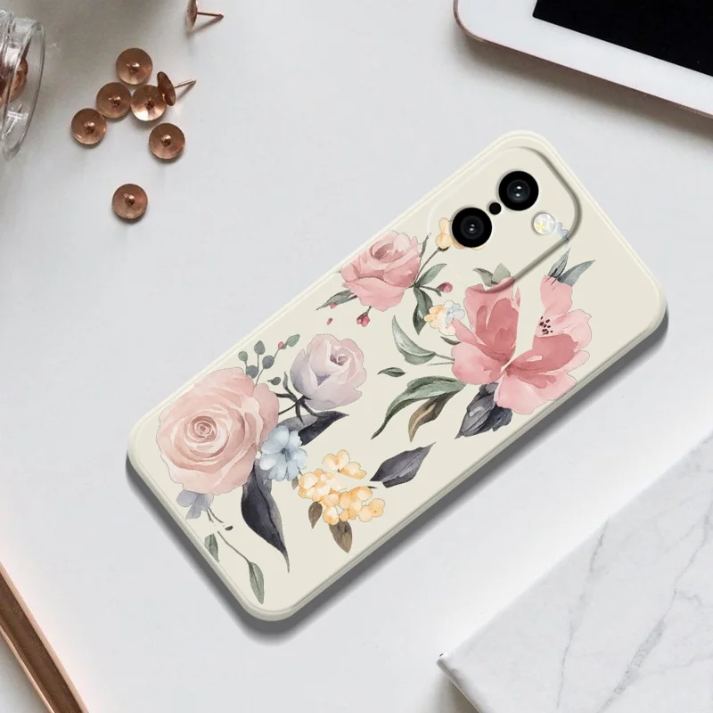 For OnePlus 15R 5G  /  Ace 6T 5G Case Big Flowers Pattern Printing Straight Edge TPU Phone Back Cover - Beige