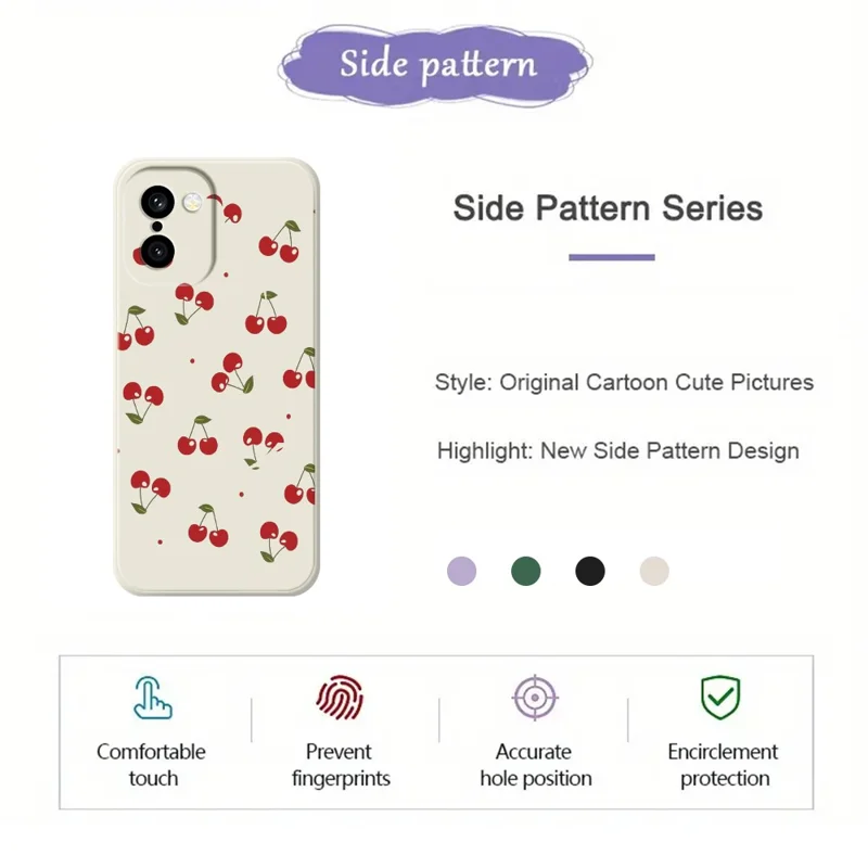 Für OnePlus 15R 5G / Ace 6T 5G Hülle mit Kirschmuster, gerader Rand, TPU-Handyhülle in Beige