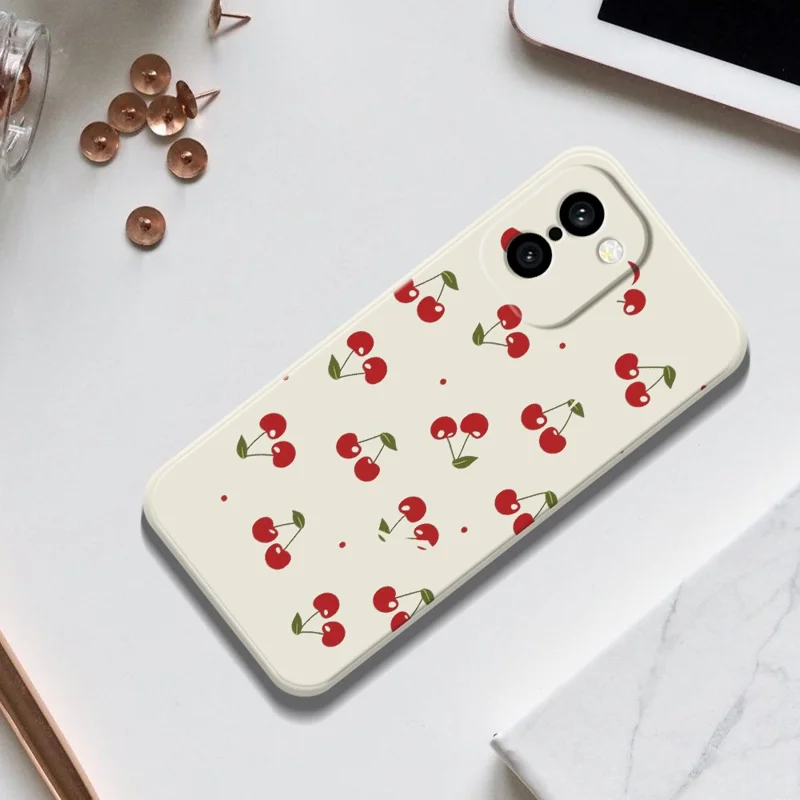 Für OnePlus 15R 5G / Ace 6T 5G Hülle mit Kirschmuster, gerader Rand, TPU-Handyhülle in Beige