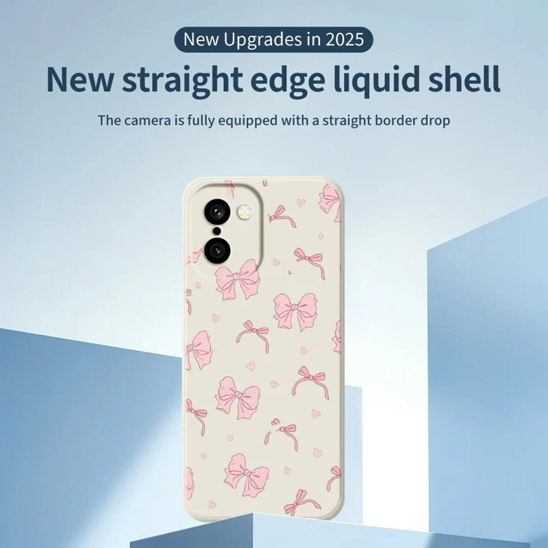 For OnePlus 15R 5G  /  Ace 6T 5G Case Pink Bow Love Pattern Printing Straight Edge TPU Phone Back Cover - Beige