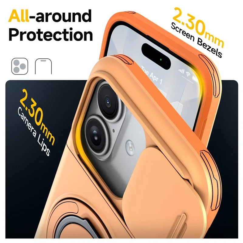 For iPhone 17 Case Slide Camera Cover Kickstand TPU + PC Phone Protective Shell with Card Holder - Orange