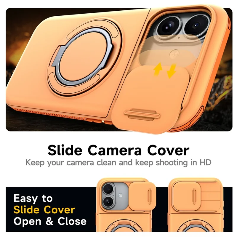 For iPhone 17 Case Slide Camera Cover Kickstand TPU + PC Phone Protective Shell with Card Holder - Orange