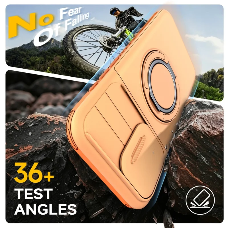 For iPhone 13 Pro Case Slide Camera Cover Kickstand TPU + PC Phone Protective Shell with Card Holder - Orange