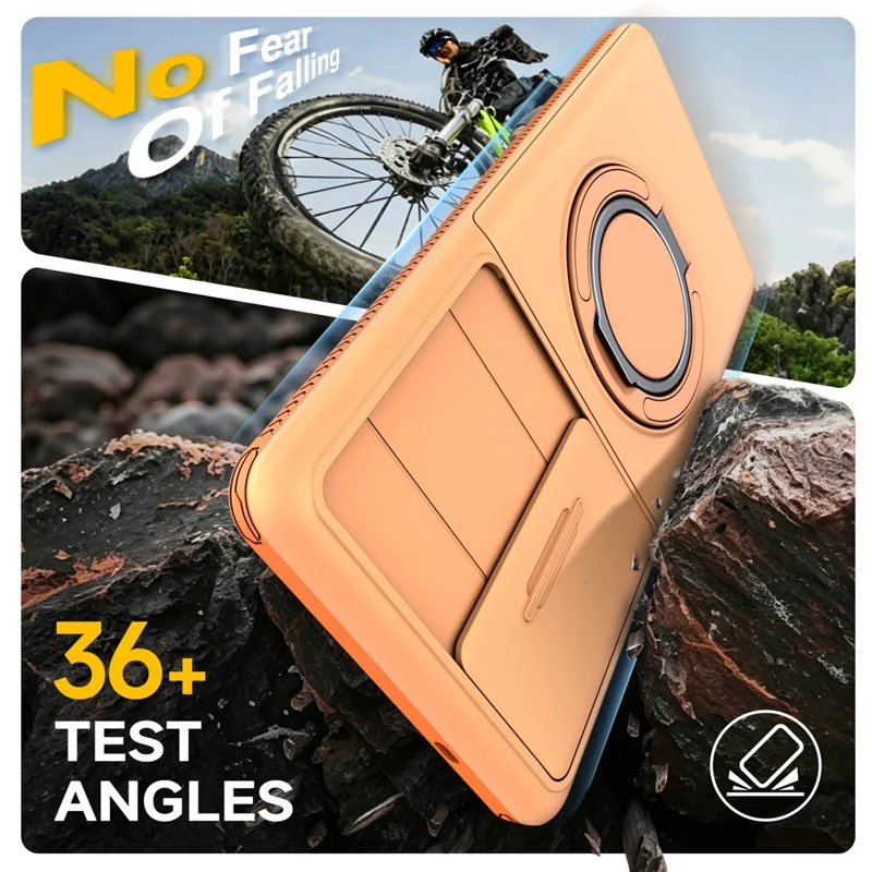 For Samsung Galaxy S25 Ultra Case Slide Camera Cover Kickstand TPU + PC Phone Protective Shell with Card Holder - Orange