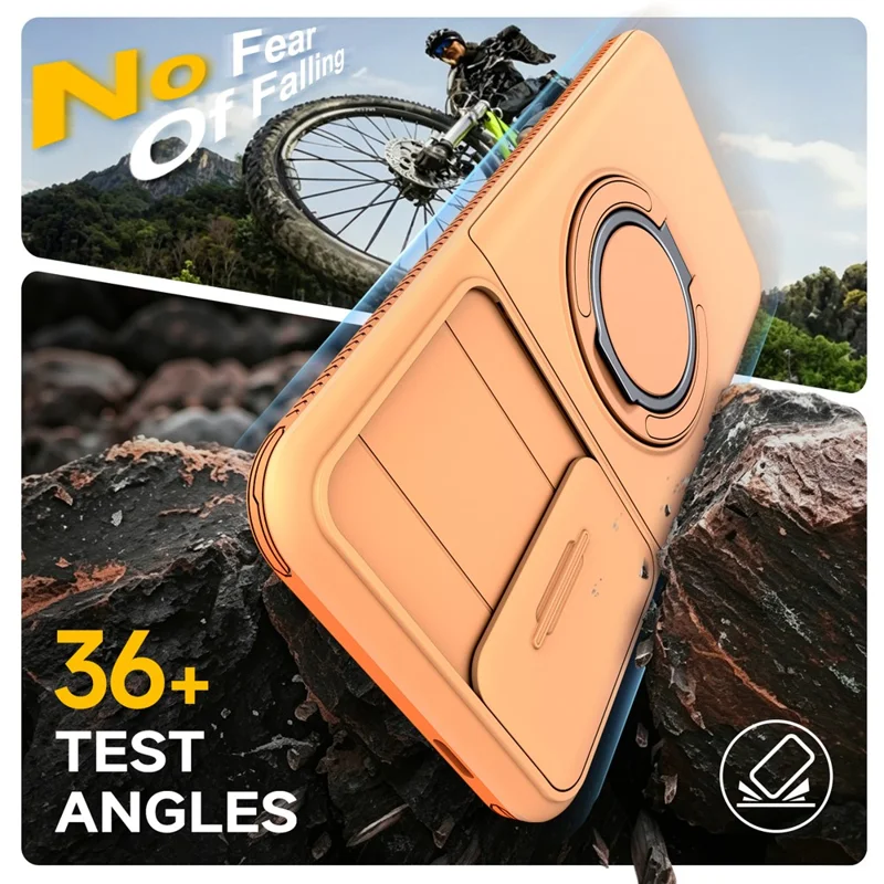 For Samsung Galaxy A55 5G Case Slide Camera Cover Kickstand TPU + PC Phone Protective Shell with Card Holder - Orange