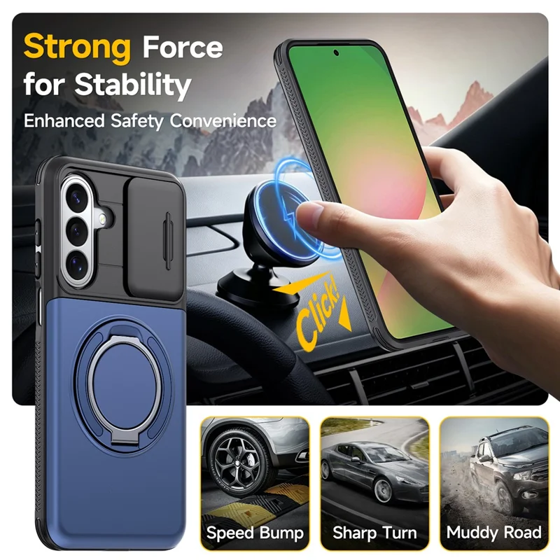 Phone Case For Samsung Galaxy A37 5G / A36 5G / A56 5G / A27 Slide Camera Cover Kickstand TPU + PC Protective Shell with Card Holder - Blue