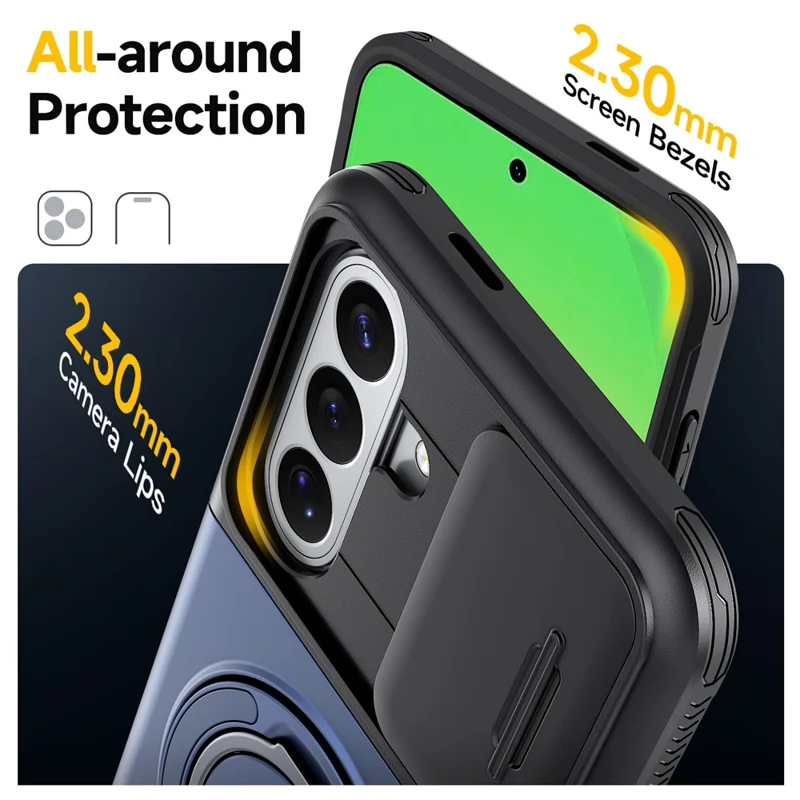 Phone Case For Samsung Galaxy A37 5G / A36 5G / A56 5G / A27 Slide Camera Cover Kickstand TPU + PC Protective Shell with Card Holder - Blue