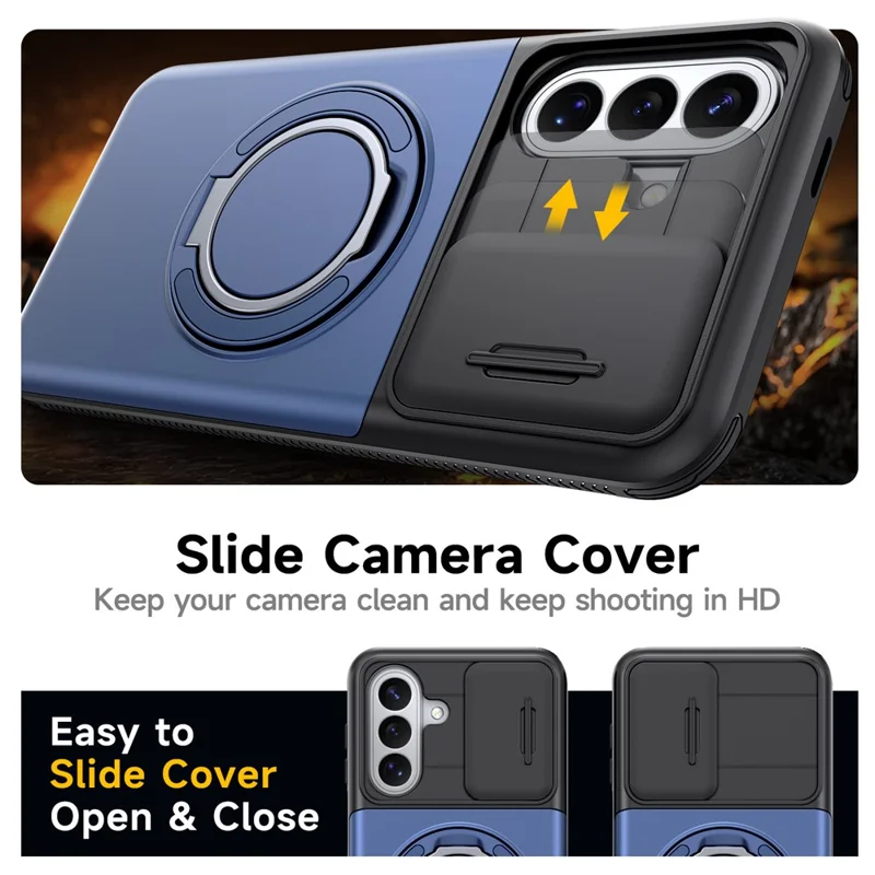 Phone Case For Samsung Galaxy A37 5G / A36 5G / A56 5G / A27 Slide Camera Cover Kickstand TPU + PC Protective Shell with Card Holder - Blue