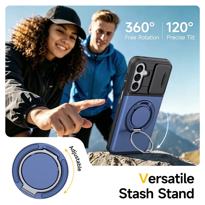 Phone Case For Samsung Galaxy A37 5G / A36 5G / A56 5G / A27 Slide Camera Cover Kickstand TPU + PC Protective Shell with Card Holder - Blue