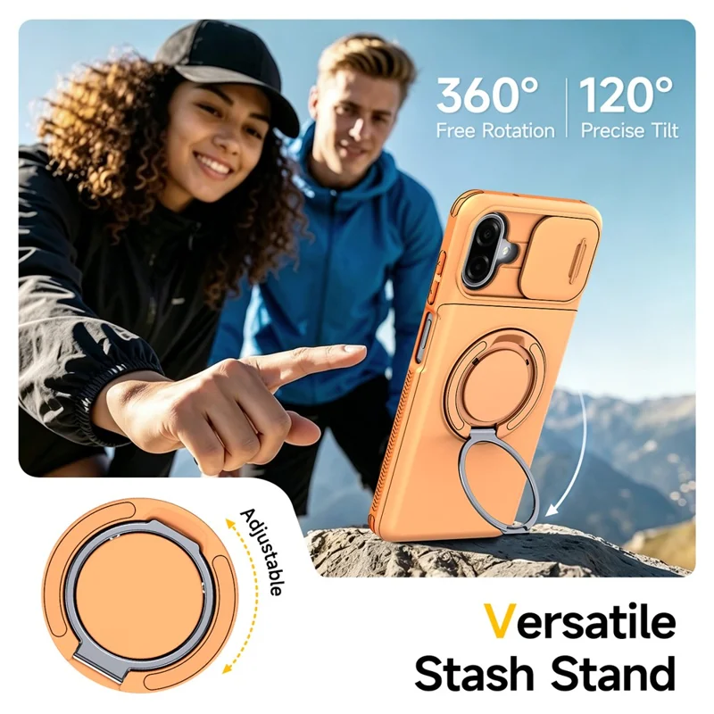 For Samsung Galaxy A07 4G / A07 5G Case Slide Camera Cover Kickstand TPU + PC Protective Phone Shell with Card Holder - Orange