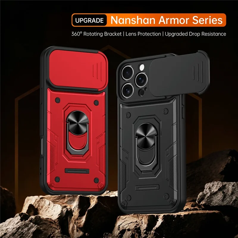 For iPhone 16 Pro Max Magnetic Case Sliding Lens Cover PC + TPU Phone Shell with Tempered Glass Film - Black