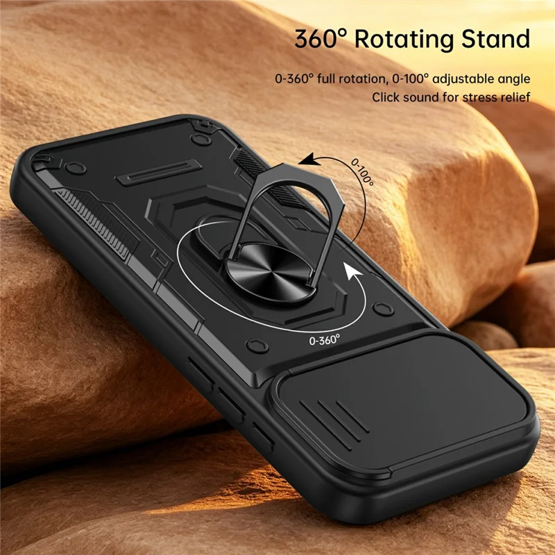 For iPhone 16 Pro Max Magnetic Case Sliding Lens Cover PC + TPU Phone Shell with Tempered Glass Film - Black
