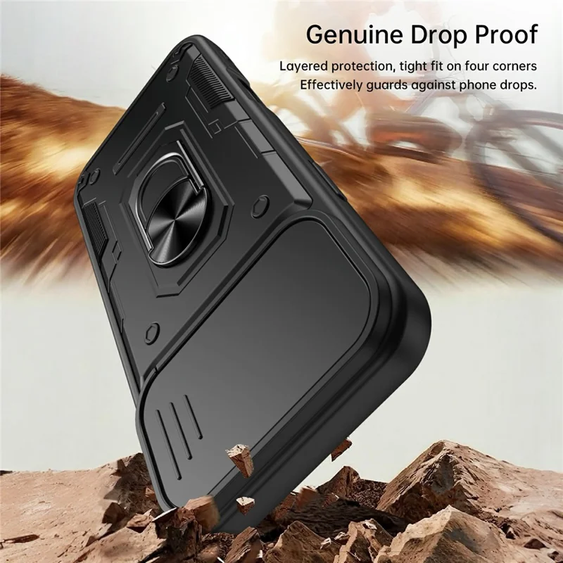 For iPhone 16 Pro Max Magnetic Case Sliding Lens Cover PC + TPU Phone Shell with Tempered Glass Film - Black