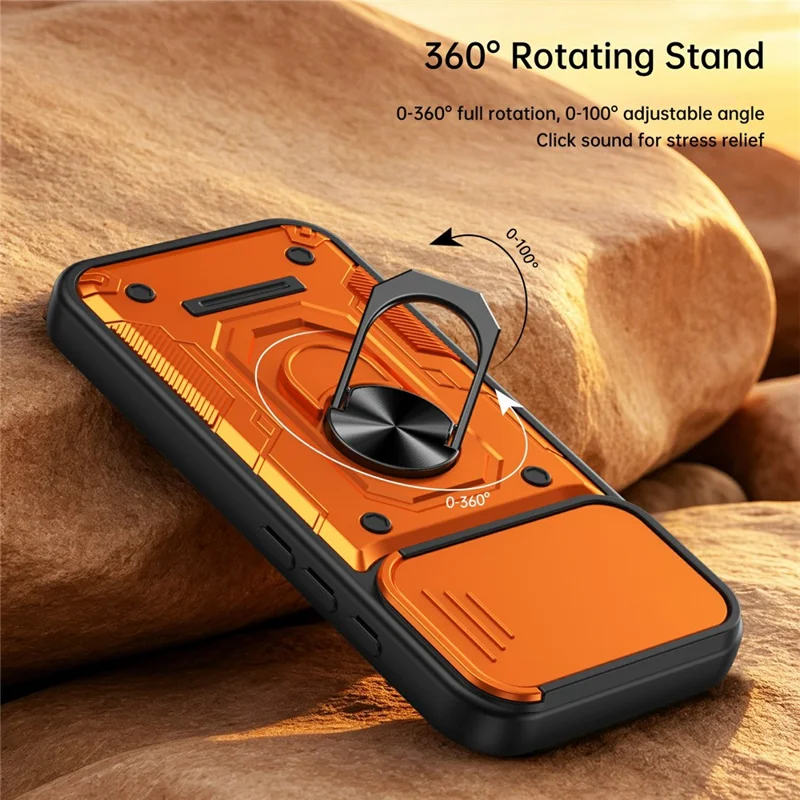 For iPhone 17 Magnetic Case Sliding Lens Cover PC + TPU Phone Shell with Tempered Glass Film - Orange