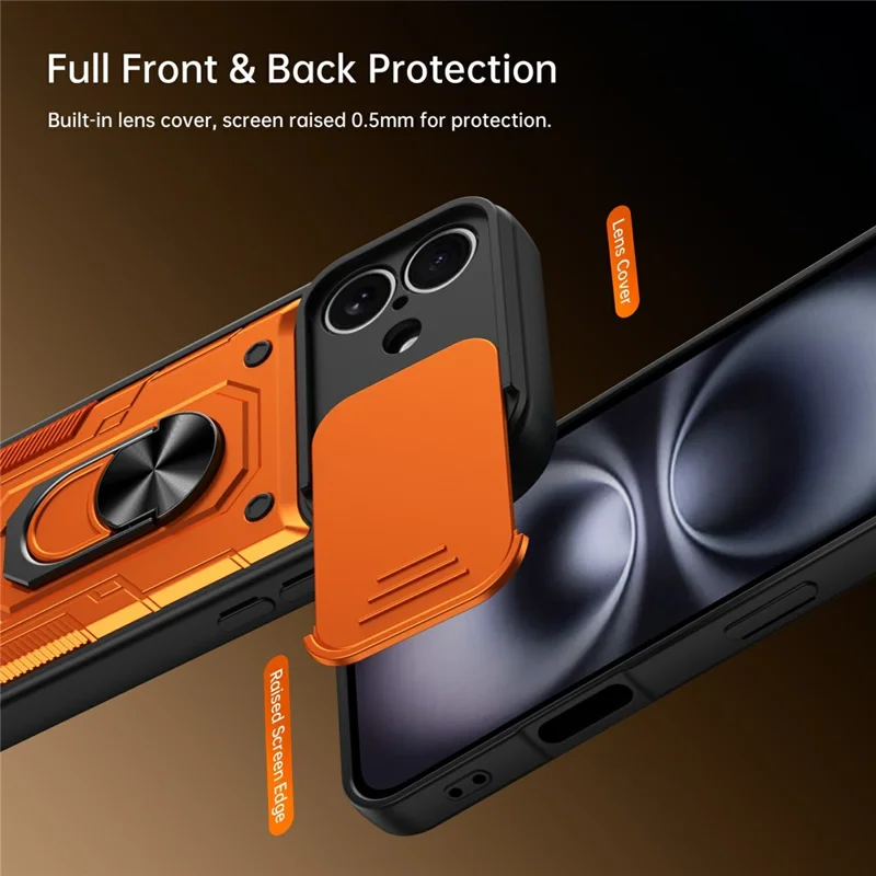 For iPhone 17 Magnetic Case Sliding Lens Cover PC + TPU Phone Shell with Tempered Glass Film - Orange