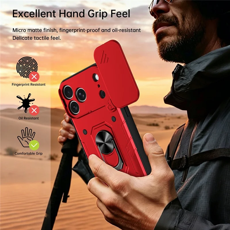 For iPhone 17 Pro Magnetic Case Sliding Lens Cover PC + TPU Phone Shell with Tempered Glass Film - Red