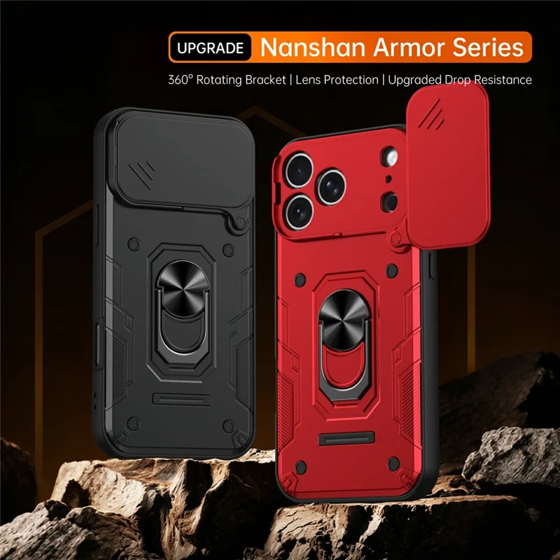 For iPhone 17 Pro Magnetic Case Sliding Lens Cover PC + TPU Phone Shell with Tempered Glass Film - Red