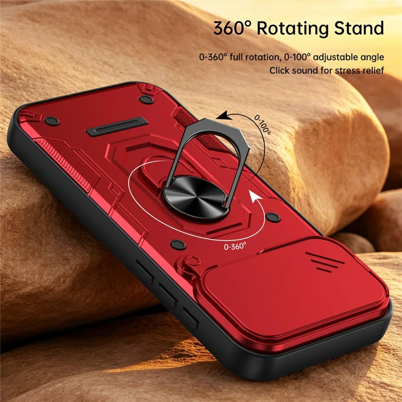 For iPhone 17 Pro Magnetic Case Sliding Lens Cover PC + TPU Phone Shell with Tempered Glass Film - Red